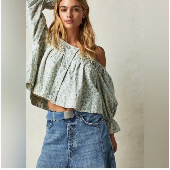 Free People James Smock Top Size M 100% Cotton Blue Retail‎ $128 NWOT - Picture 1 of 11
